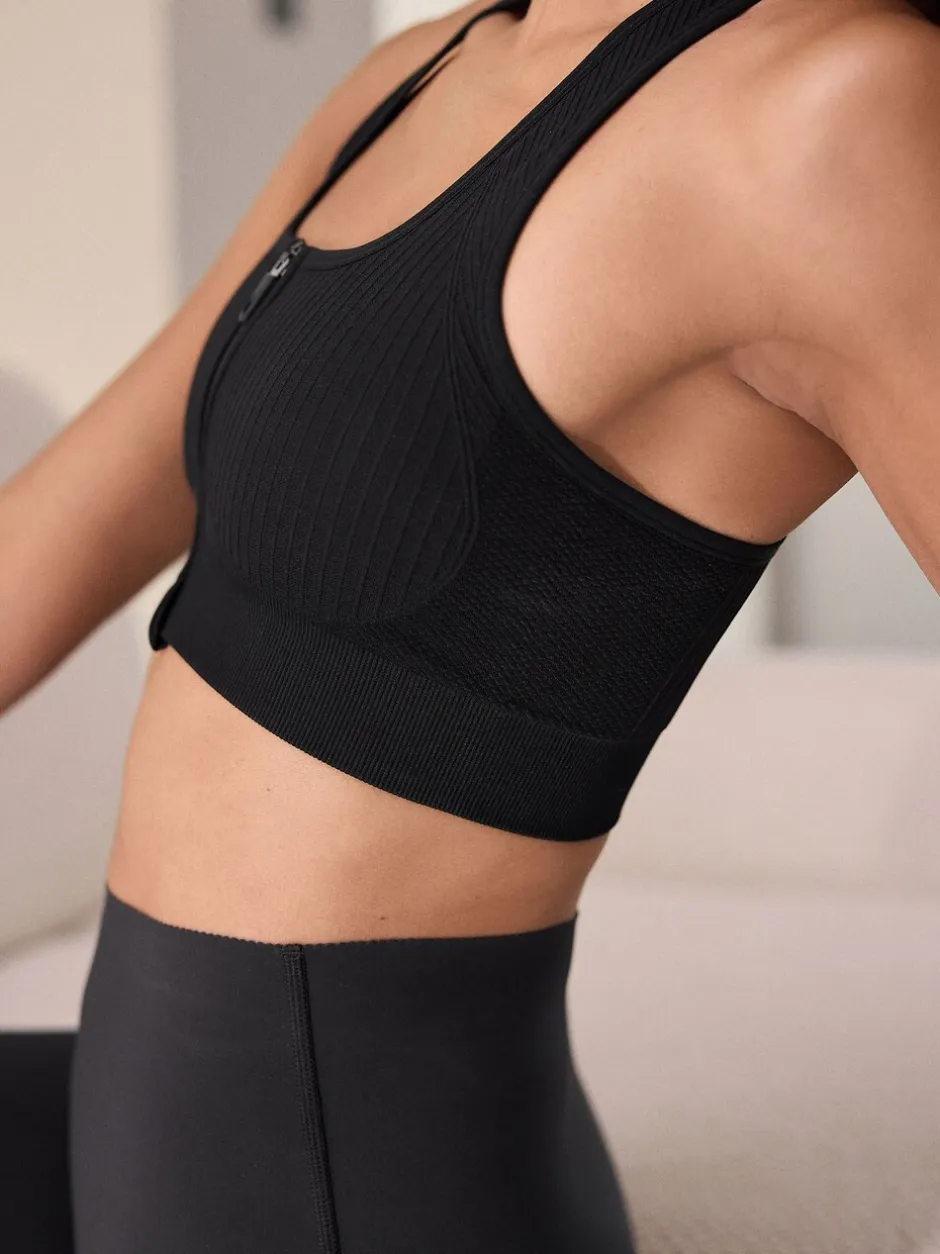 Beha's|Sportkleding*Next - Seamless Zip Front Medium Impact Sports Bra Zwart