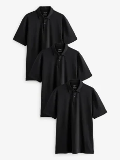 Poloshirts|Next Zwart - Set van 3 jersey poloshirts met korte mouwen
