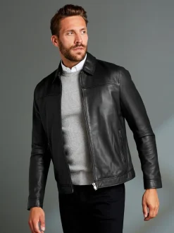 Jassen En Jacks*Next - Signature leren jack met kraag Zwart