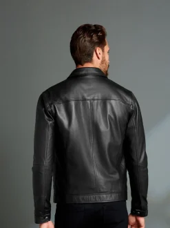 Jassen En Jacks*Next - Signature leren jack met kraag Zwart