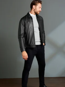 Jassen En Jacks*Next - Signature leren jack met kraag Zwart
