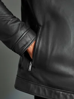 Jassen En Jacks*Next - Signature leren jack met kraag Zwart