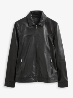 Jassen En Jacks*Next - Signature leren jack met kraag Zwart