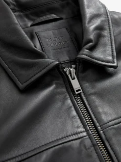 Jassen En Jacks*Next - Signature leren jack met kraag Zwart