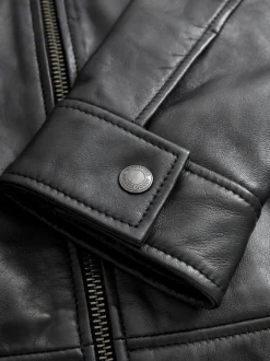 Jassen En Jacks*Next - Signature leren jack met kraag Zwart