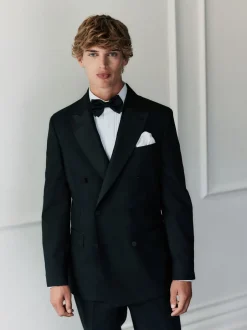 Smokings En Feestkleding|Blazers En Business-Jasjes*Next Zwart - Signature Nova Fides 100% Italian Wool Double Breasted Tuxedo Suit Jacket