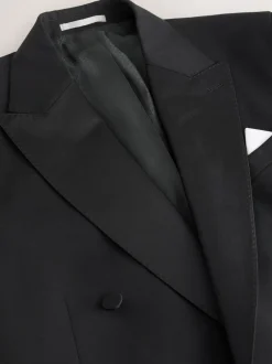 Smokings En Feestkleding|Blazers En Business-Jasjes*Next Zwart - Signature Nova Fides 100% Italian Wool Double Breasted Tuxedo Suit Jacket