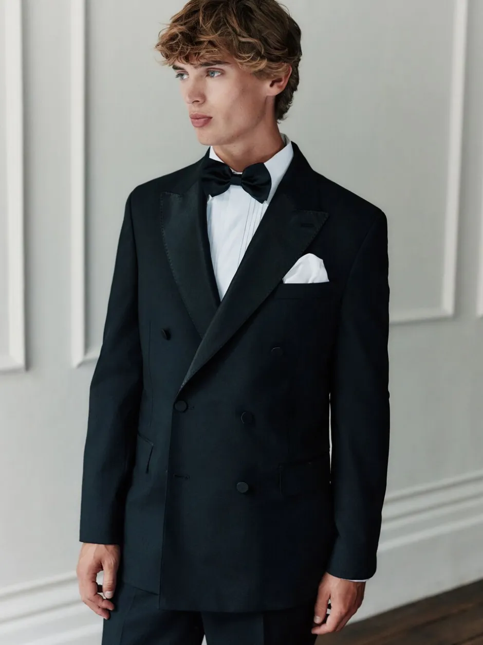 Smokings En Feestkleding|Blazers En Business-Jasjes*Next Zwart - Signature Nova Fides 100% Italian Wool Double Breasted Tuxedo Suit Jacket