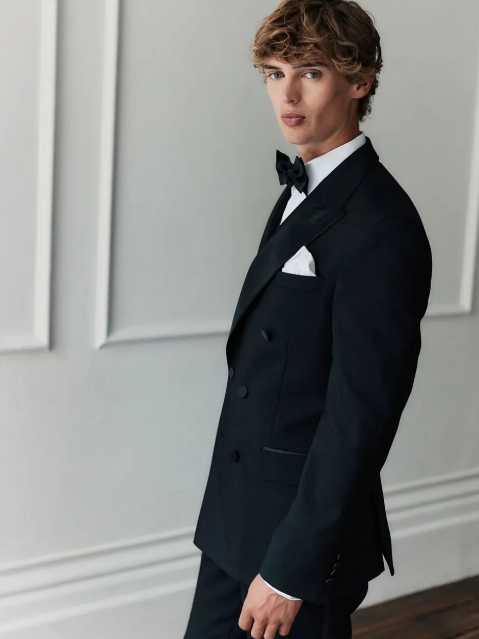 Smokings En Feestkleding|Blazers En Business-Jasjes*Next Zwart - Signature Nova Fides 100% Italian Wool Double Breasted Tuxedo Suit Jacket