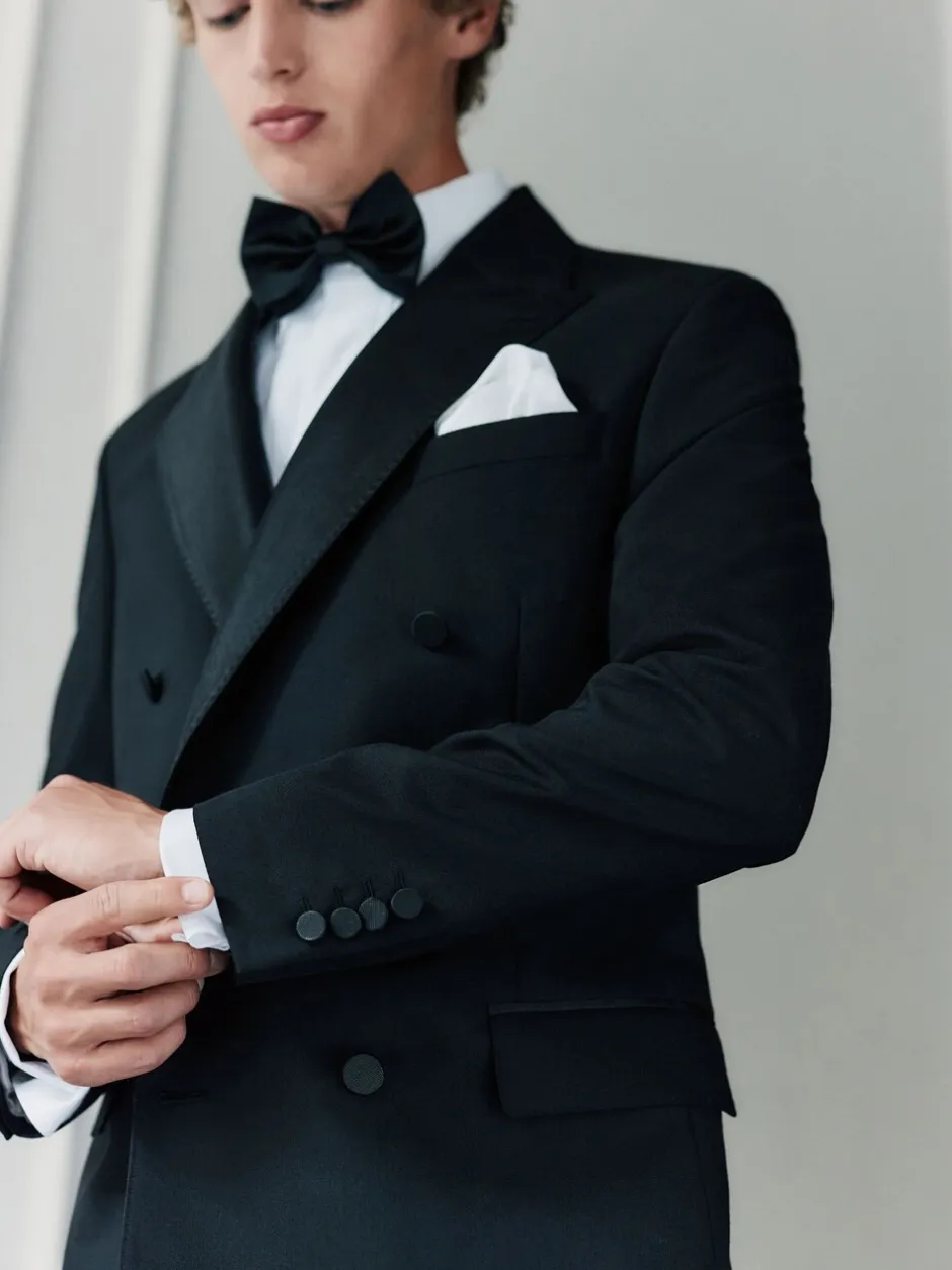 Smokings En Feestkleding|Blazers En Business-Jasjes*Next Zwart - Signature Nova Fides 100% Italian Wool Double Breasted Tuxedo Suit Jacket