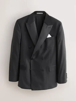 Smokings En Feestkleding|Blazers En Business-Jasjes*Next Zwart - Signature Nova Fides 100% Italian Wool Double Breasted Tuxedo Suit Jacket