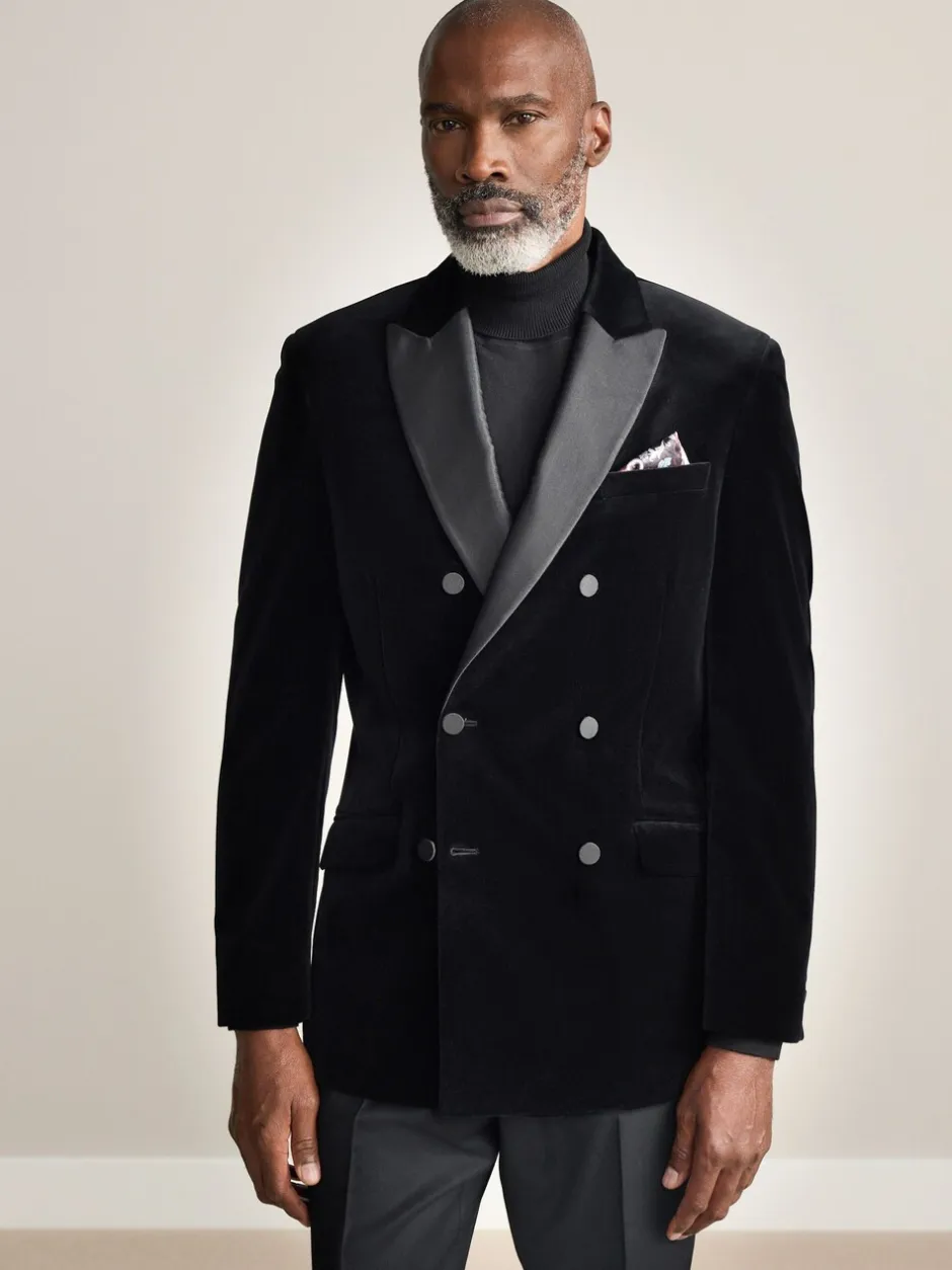 Smokings En Feestkleding*Next Zwart - Signature Pontoglio Italiaanse fluwelen double-breasted blazer