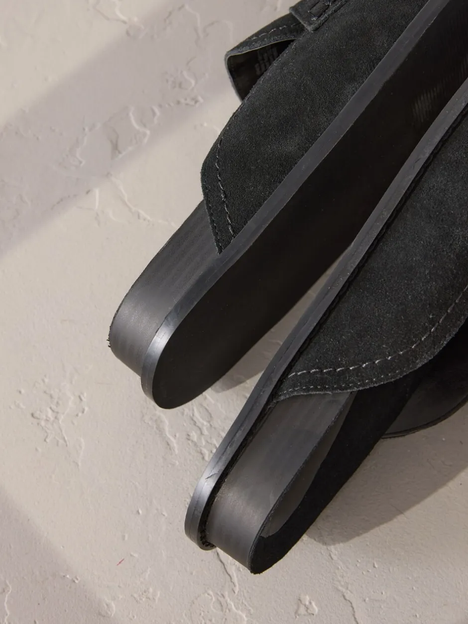 Lage Schoenen*Next Zwart - Signature Premium leren suède muiltjes met franje en voetbed