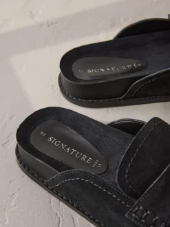 Lage Schoenen*Next Zwart - Signature Premium leren suède muiltjes met franje en voetbed