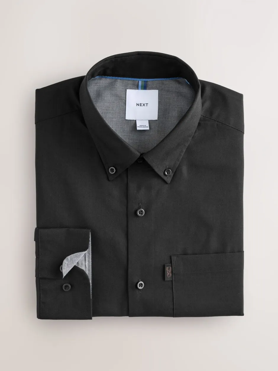 Shirts*Next Zwart - Slim Fit - Gemakkelijk te strijken Oxford overhemd met doorlopende knopen