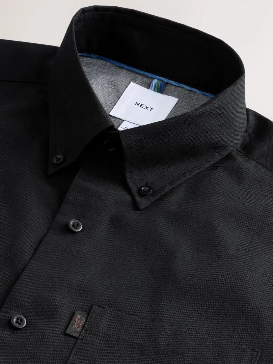 Shirts*Next Zwart - Slim Fit - Gemakkelijk te strijken Oxford overhemd met doorlopende knopen