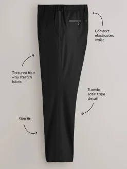 Smokings En Feestkleding|Next Zwart - Slim Fit - Motionflex Textured Tuxedo Trousers With Side Tape