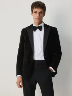 Smokings En Feestkleding|Next - Slim Fit - Motionflex stretchyfluwelen Blazer Zwart