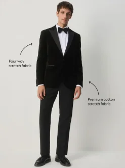 Smokings En Feestkleding|Next - Slim Fit - Motionflex stretchyfluwelen Blazer Zwart