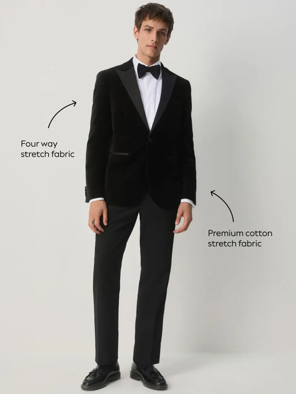 Smokings En Feestkleding|Next - Slim Fit - Motionflex stretchyfluwelen Blazer Zwart