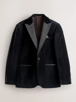 Smokings En Feestkleding|Next - Slim Fit - Motionflex stretchyfluwelen Blazer Zwart