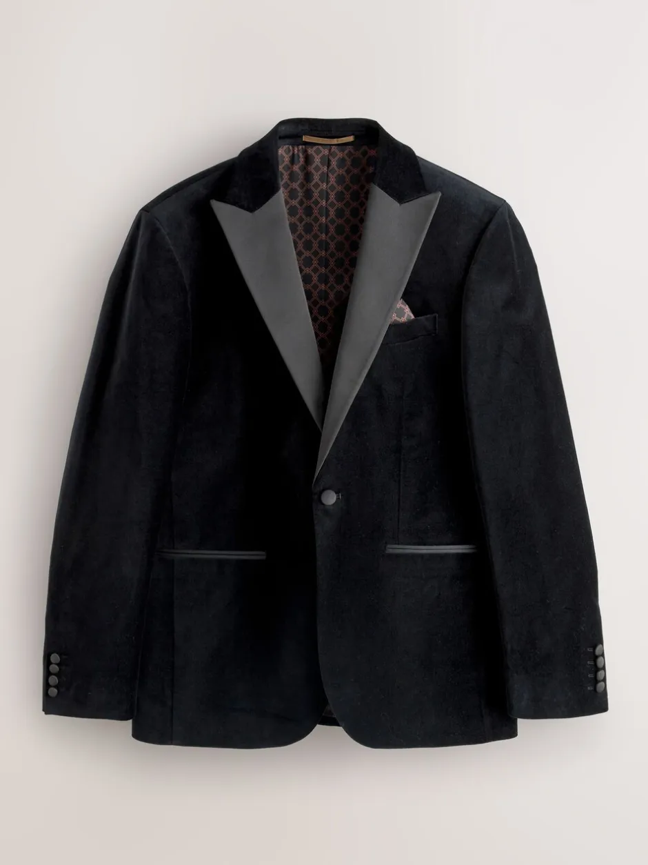 Smokings En Feestkleding|Next - Slim Fit - Motionflex stretchyfluwelen Blazer Zwart