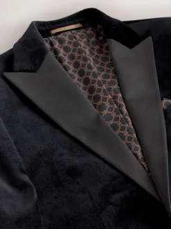 Smokings En Feestkleding|Next - Slim Fit - Motionflex stretchyfluwelen Blazer Zwart