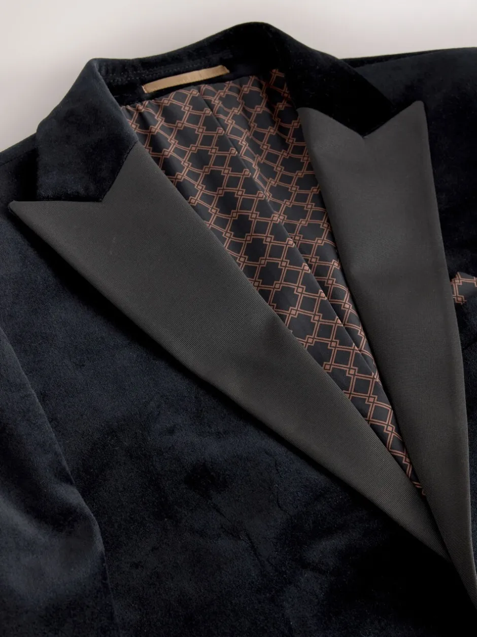 Smokings En Feestkleding|Next - Slim Fit - Motionflex stretchyfluwelen Blazer Zwart