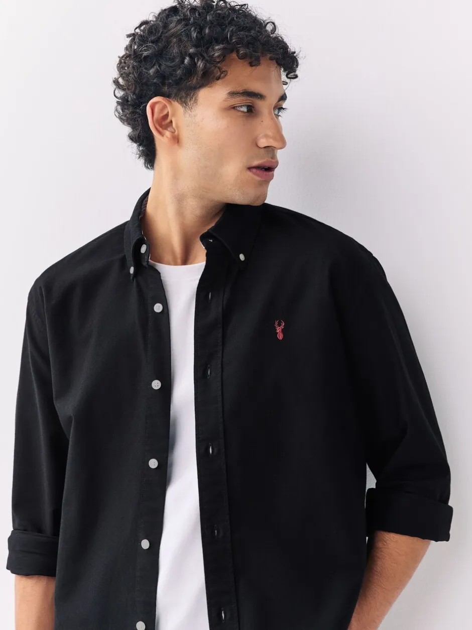 Formele Overhemden|Shirts*Next Zwart - Slim Fit - Oxford-hemd met lange mouwen