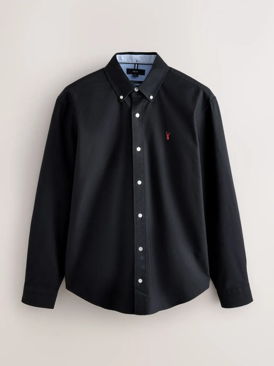 Formele Overhemden|Shirts*Next Zwart - Slim Fit - Oxford-hemd met lange mouwen