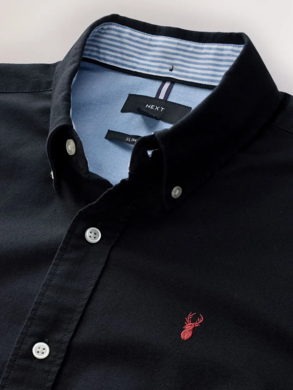 Formele Overhemden|Shirts*Next Zwart - Slim Fit - Oxford-hemd met lange mouwen