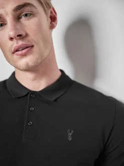 Poloshirts|Next Zwart - Slim Fit - Piqué poloshirt met korte mouwen