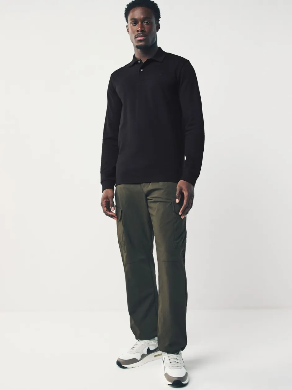 T-Shirts En Hemden|Poloshirts|Next - Slim Fit - Piqué polo met lange mouwen Zwart