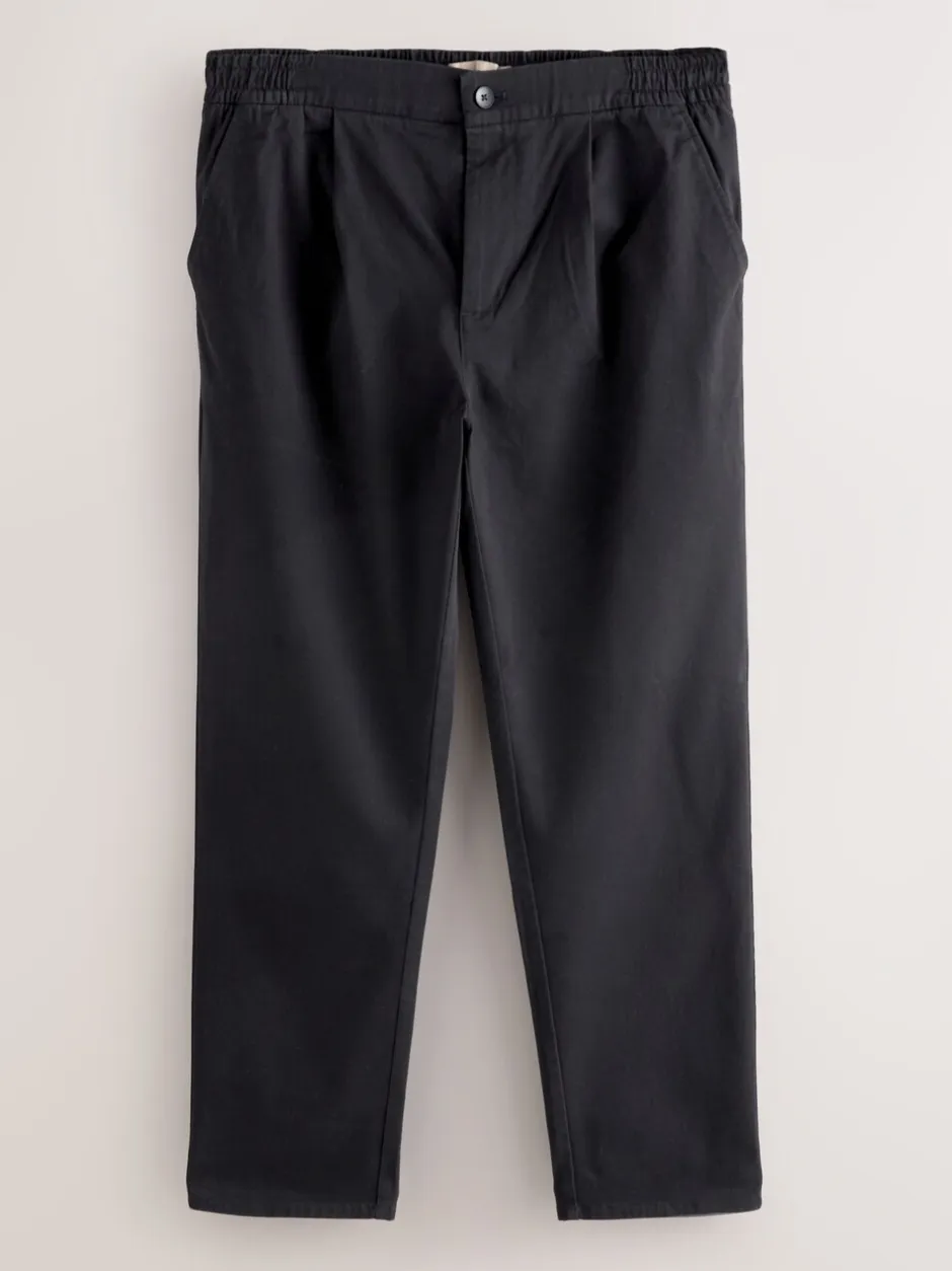 Broeken En Chino's|Next - Slim Fit - Pleated Stretch Chinos Trousers With Elasticated Waist Zwart