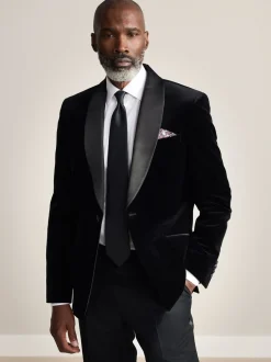 Smokings En Feestkleding|Next - Slim Fit - Signature Pontoglio Italiaanse fluwelen blazer met sjaalkraag Zwart