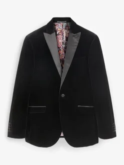 Smokings En Feestkleding|Next - Slim Fit - Signature Pontoglio Italiaanse fluwelen blazer Zwart