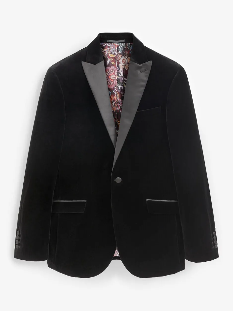 Smokings En Feestkleding|Next - Slim Fit - Signature Pontoglio Italiaanse fluwelen blazer Zwart