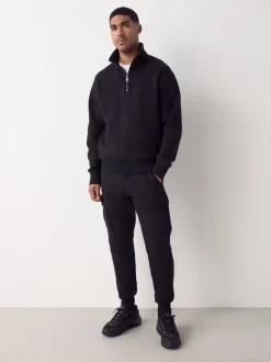 Joggingbroeken*Next - Slim Fit - Slim Fit Brushback Heavyweight Cargo Joggers Zwart