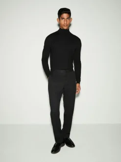 Smokings En Feestkleding|Broeken En Chino's|Next Zwart - Slim Fit - Smokingpantalon met biesdetail en textuur