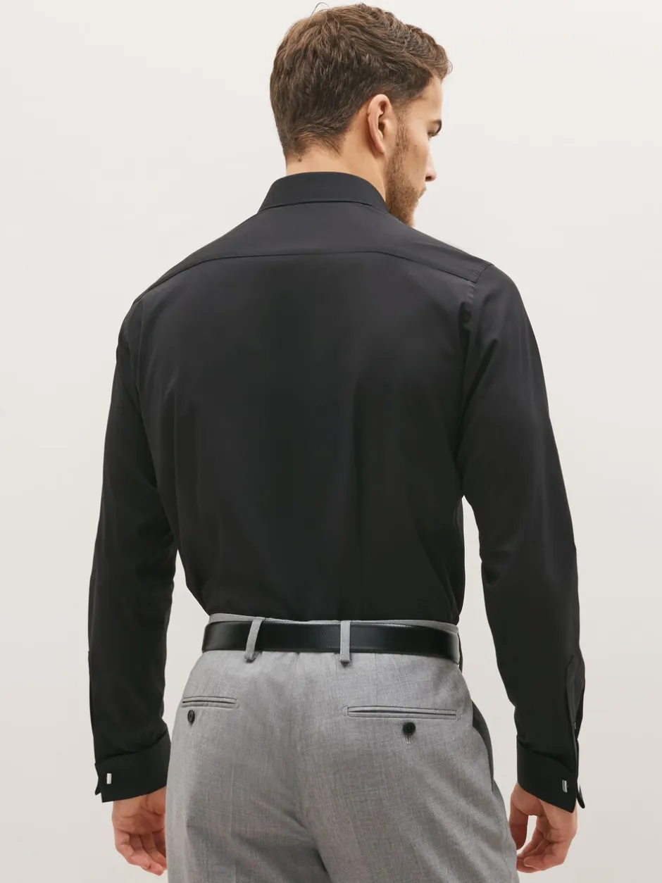 Formele Overhemden|Shirts*Next - Slim Fit - Strijkvrij net overhemd met dubbele manchet Zwart