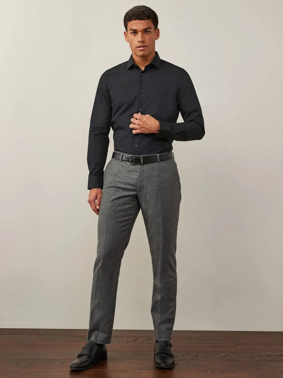 Formele Overhemden|Shirts*Next - Slim Fit - Strijkvrij net overhemd met enkele manchet Zwart