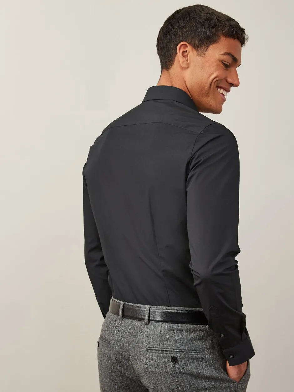 Formele Overhemden|Shirts*Next - Slim Fit - Strijkvrij net overhemd met enkele manchet Zwart