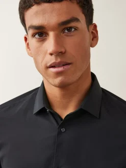 Formele Overhemden|Shirts*Next - Slim Fit - Strijkvrij net overhemd met enkele manchet Zwart