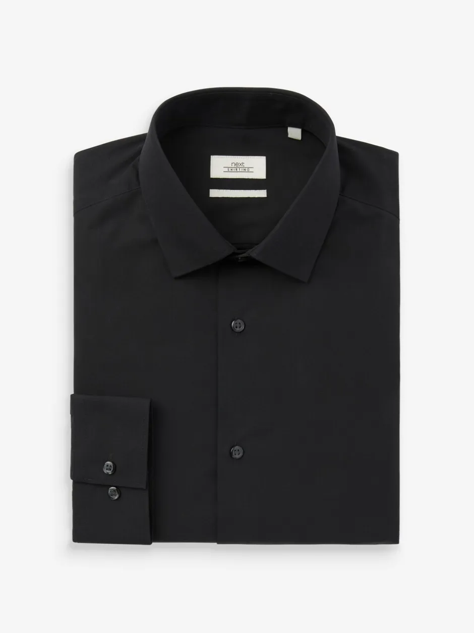 Formele Overhemden|Shirts*Next - Slim Fit - Strijkvrij net overhemd met enkele manchet Zwart