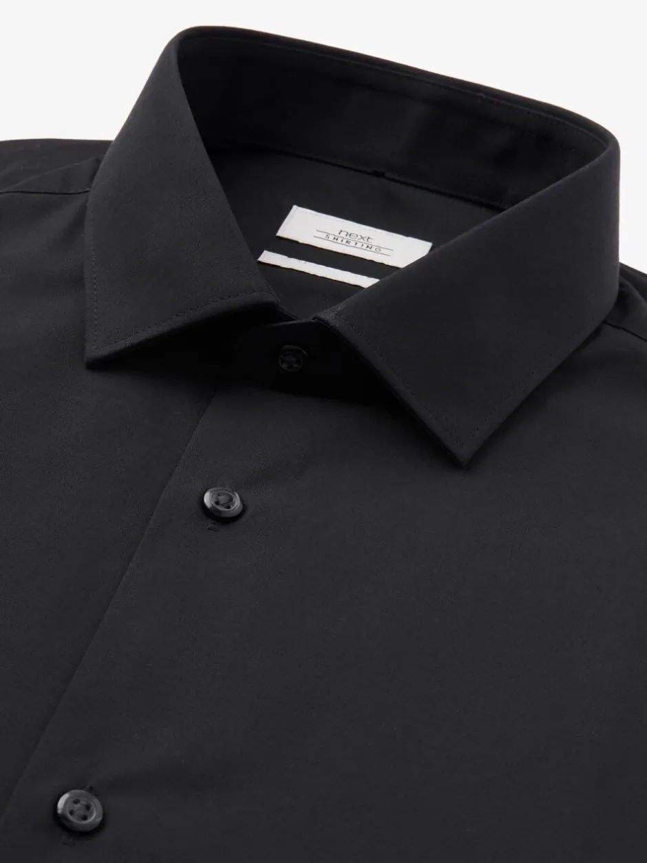 Formele Overhemden|Shirts*Next - Slim Fit - Strijkvrij net overhemd met enkele manchet Zwart