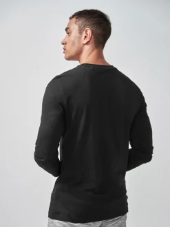 T-Shirts En Hemden*Next - Slim Fit - T-shirt met lange mouwen en ronde hals Zwart