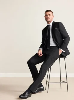 Smokings En Feestkleding|Next Zwart - Slim Fit Signature Nova Fides 100% Italian Wool Tuxedo Suit Jacket