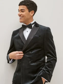 Blazers En Business-Jasjes|Smokings En Feestkleding*Next Zwart - Slim-fit fluwelen blazer met dubbele rij knopen