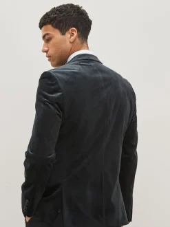 Blazers En Business-Jasjes|Smokings En Feestkleding*Next Zwart - Slim-fit fluwelen blazer met dubbele rij knopen