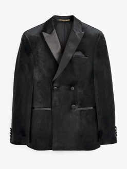 Blazers En Business-Jasjes|Smokings En Feestkleding*Next Zwart - Slim-fit fluwelen blazer met dubbele rij knopen
